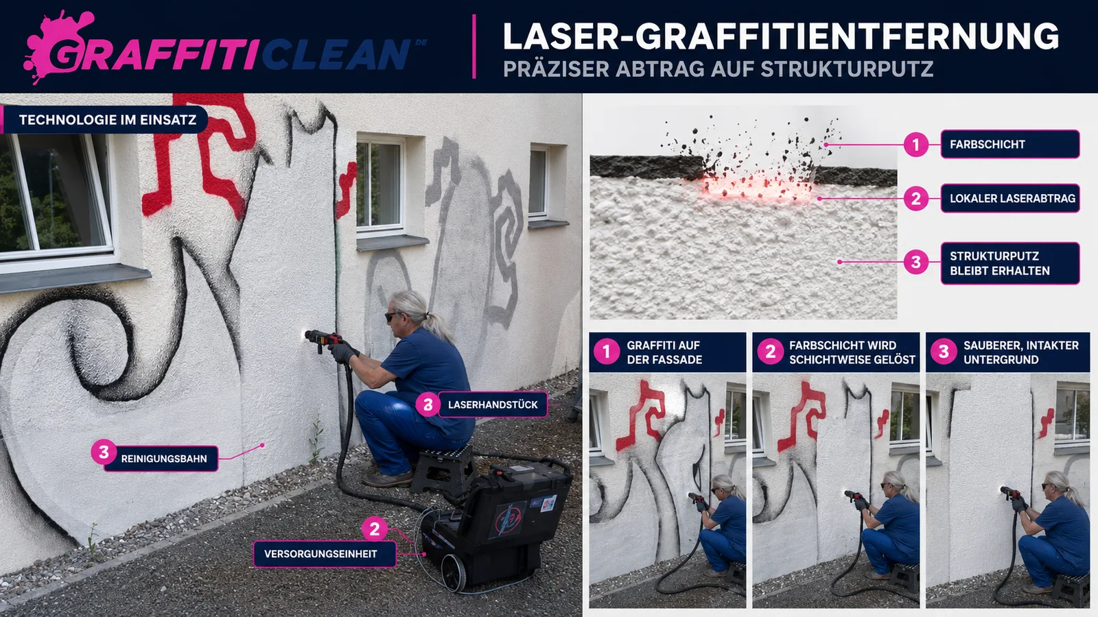 Technologie-Diagramm zur Laser-Graffitientfernung auf Strukturputz