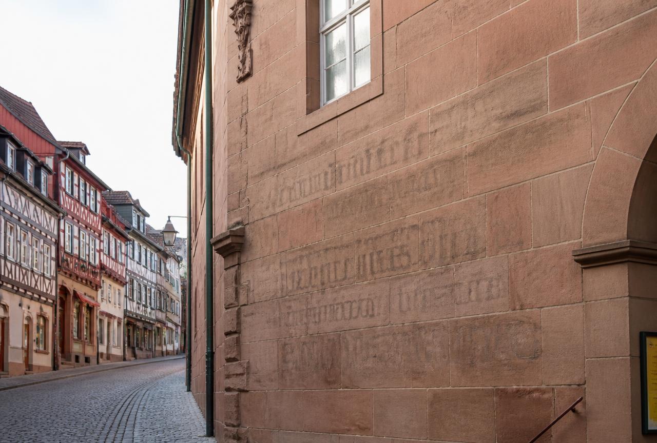 Sandsteinfassade in einer thüringischen Altstadt nach schonender Graffitientfernung